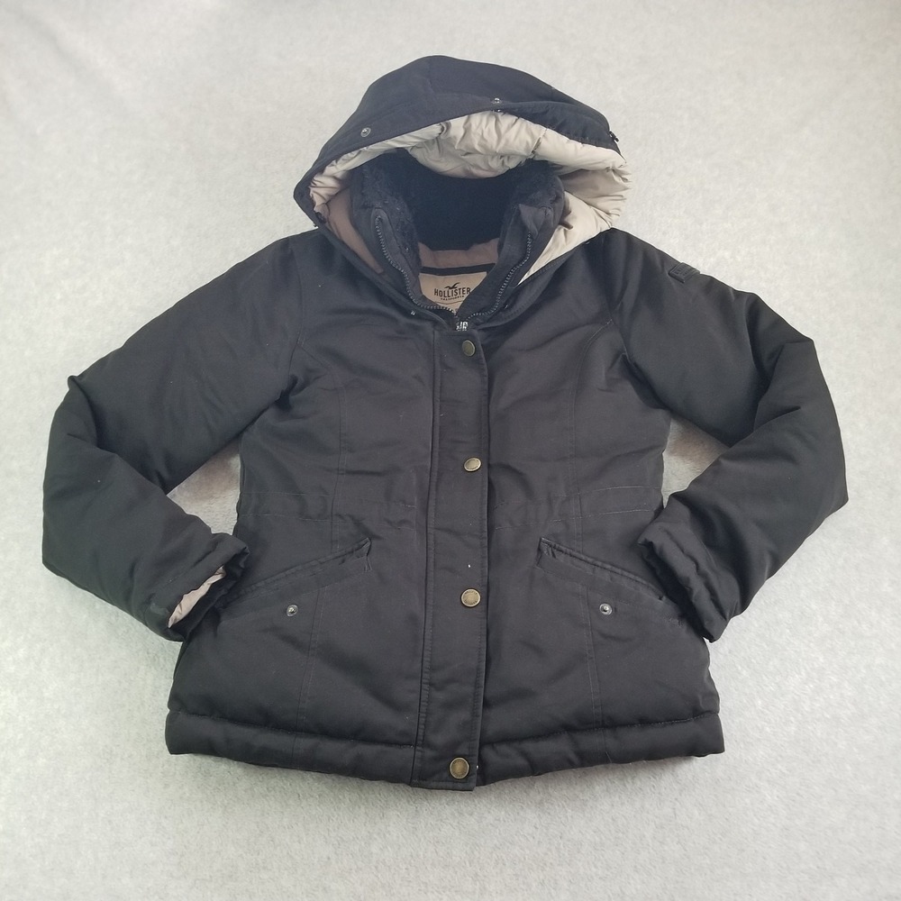 Y2K Hollister Jacket Womens Small Black Ultimate Down Hooded Parka Winter VTG